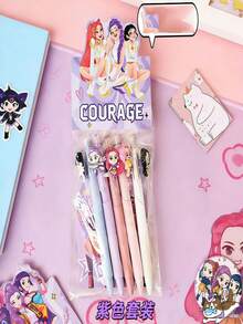 1 Set Of 6 Pcs K-Pop Witch Hunting Girl Group Neutral Pens Stationery Set, Includes Pens, Notebook, Student Reward Small Gift, Suitable For School And Office Supplies, Back To School Essential (Random Style) - Multicolor - View 7