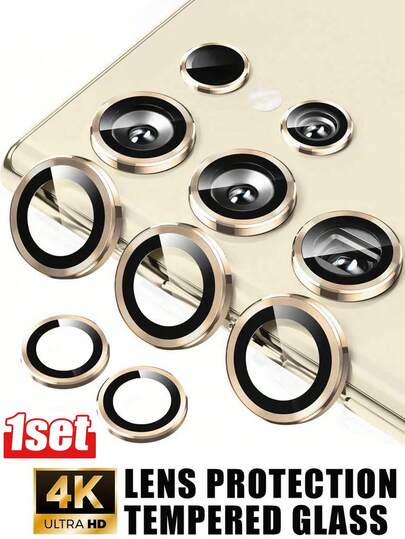 1pc Galaxy S24 Ultra Camera Lens Protector, Anti-Scratch High-Definition Ultra-Thin 9H Tempered Glass With Aluminum Alloy Frame, Separate Metal Lens Cap, Can Be Placed In Storage Box, Valentine's Day Gift, Gold