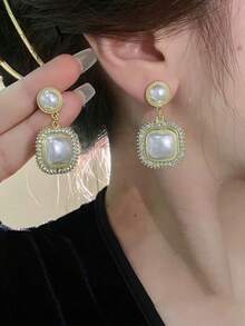 5对奢华时尚优雅百搭水钻和仿珍珠圆形耳钉，复古不规则几何耳环套装，适合女士日常和节日佩戴 - 五件組-B套 - 查看 7