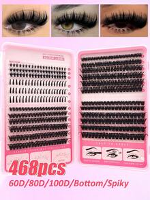 Rikuaild 468pcs Eyelash Extension Kit, Includes 5-7mm Lower Lashes, 16-20mm Spiky Lashes, 8-16mm Fluffy Mixed Thickness Lashes (60D+80D+100D) For Thick Manga-Style Lashes, 2-In-1 Lash Glue, Tweezers, Brush - Lash Tool Set For Party, Vacation, Travel - 彩色 - 查看 8