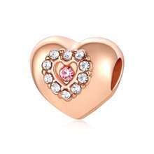 1 Pc Rose Gold Beaded Heart Rose Bow Flower Bear Beaded Charm Fit Original Bracelet Necklace Beads For Diy Jewelry Making Valentines - Rose Gold - View 16