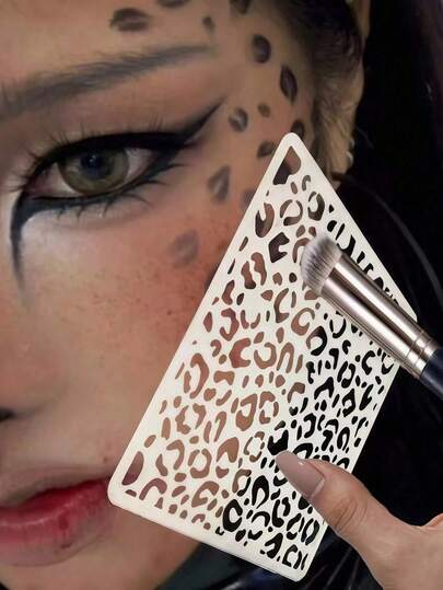 1pc Sexy Hollow Leopard Print Template, Leopard Print Face Makeup Tool, Suitable For Halloween, Carnival, Music Festival, Cosplay, Sexy Leopard Makeup, Asymmetric Hollow Template, Painting Template, Spray Template, For Makeup,Giveaways,Travel,Cheap Stuff,Travel Essential