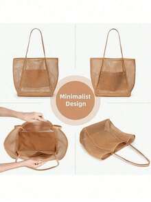 Mesh Tote Bag, Women's Handbag, Pocket/Bag, Makeup Bag, Casual Handbag, Foldable Women's Shoulder Bag, Suitable For Picnics, Waterproof, Foldable, Essential Bag, Multifunctional Shoulder Shopping Tote, Mesh Hollow Bag, Mesh Bag, Bathroom Storage Bag, Multifunctional Toiletry Bag, Bathroom Bag And Shoulder Tote - Multicolor - View 6