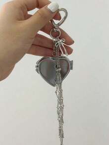 Hanging Decorations Love Charm Mesh Bag Lipstick Holder Stainless Steel Lip Balm Pouch Metal Keychain Keyring Car Chain Travel Accessories Keychain Accessories Bag Charm Purse Charm - 銀色 - 查看 11