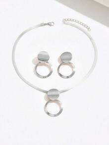 1件朋克风夸张几何串珠颈链，女士款 - 銀色 - 查看 2