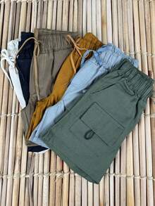 KIT COM 3 BERMUDAS INFANTIL DE SARJA MENINOS PEDRINHO/ BERMUDA CARGO/ CÓS ELÁSTICO - Multicolorido - Visão 6