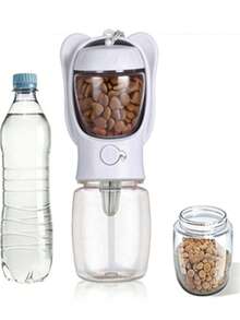 1pc Pet Water Bottle With Detachable Leak-Proof Food Container, Suitable For Hiking And Travel - White - View 1