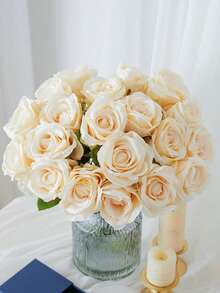 10pcs Artificial Single Rose Flower, Suitable For Spring/Summer Decor, Restaurant, Bedroom, Tabletop, Furniture, Vase DIY, Wedding Decor, Holiday Gift - Champagne - View 7