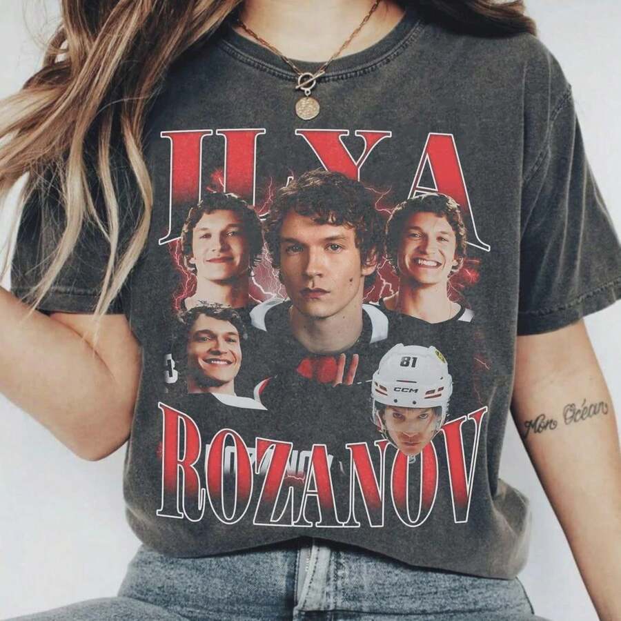 Connor Storrie Rozanov Bootleg Vintage Shirt Heated Hockey Rivalry Tee - 黑色 - 查看 1