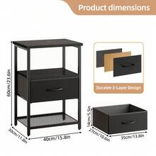 Tomnk 1 Or 2 Drawers End Table, Nightstand & Side Table With Fabric Drawers, End Table With PU Finish, Bedside Table, Living Room & Bedroom Furniture - 黑色 - 查看 4