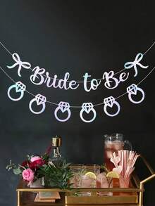 Glitter Black/Silver/Gold/Rose Gold/Champagne Gold/Blue/Red/Holographic Bow Bride To Be Banner, Bridal Shower Bachelorette Party Decorations, Heart Bride To Be Bachelorette Party Banner, Diamond Ring Bride To Be Wedding Theme Banner, For Bachelorette Party, Bridal Shower, Wedding, Engagement Party, Girls' Night Out Backdrop Decor - Laser - View 3