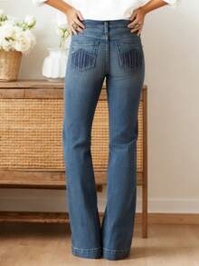 Women's Retro Elastic Micro-La Denim Trousers - Màu xanh lam - Xem 5