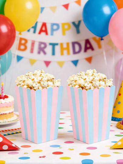 20pcs/40pcs/60pcs Pink And Blue Stripes Paper Popcorn Boxes Mini Popcorn Favor Boxes Paper Popcorn Containers For Party Movie Night Gender Reveal Baby Shower Birthday Carnival & Snack Bar Decor