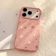 Kavenfort 1pc Silver Glitter Star Pink Star Phone Case Compatible With IPhone 17 Pro Max, 16, 11, Laser Protective Hard Cover, Cute, Girly, Geometric, Korean Style, Minimalist, Color Blocking, Niche, Ins Style - Pink - View 6
