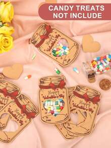 24pcs Valentine's Day Mason Jar Candy Cards With Heart-Shaped Window, Kraft Paper Gift Bags, Suitable For Classroom Exchanges, Party Favors, Desserts, Chocolate Cookies Gifts, DIY Crafts, Valentine's Day Wedding Gifts - Multicolor - View 12