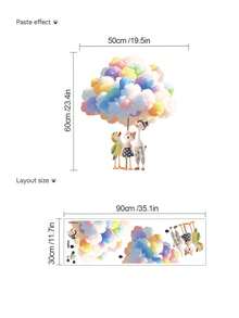 1片/3片装儿童房装饰墙贴，云朵气球动物、恐龙地图、窥视动物、大树上的动物小屋，PVC自粘可移除墙贴，适用于卧室、客厅、书房、餐厅、浴室、家居墙面装饰、房间装饰 - 彩色 - 查看 6