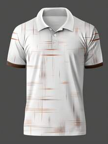 Men's Casual Textured Print Short Sleeve Polo Shirt, Summer - Multicolor - View 2