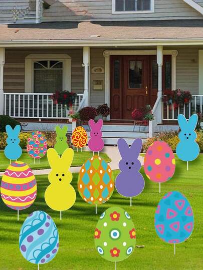 6pcs Easter Yard Outdoor Decorations, Outdoor Lawn Decorations, Easter Bunny Eggs Yard Signs Decoration With Stakes, Large Size Rabbit Egg Decor Waterproof Lawn Signs, For Party Supplies, Garden Spring Home Decor, Outdoor Lawn Decor, Easter Decor
