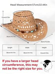 1 chiếc mũ cao bồi miền Tây unisex đính đá quý, mũ rơm in họa tiết rỗng, mũ đi biển du lịch mùa xuân/hè, mũ chống nắng thường ngày (Nếu vành mũ bị biến dạng sau khi nhận sản phẩm, cần phải tự điều chỉnh lại). - B - Xem 11