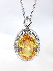 1件S925银黄钻心形吊坠项链，中央镶嵌一颗大椭圆形黄钻，心形吊坠设计，纹理饰边，点缀小钻，简约优雅的设计，适合日常佩戴和轻度场合。 - 銀色 - 查看 5