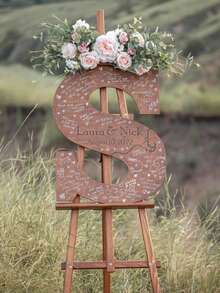 1pc Personalized Customized Wooden Name Plate Customized Date And Name Diary Wedding Diary Alternative Solution Diary Alternative Solution Wedding Letter Diary Alternative Solution - Black - View 6