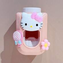 Sanrio Cartoon Cute Wall-Mounted Fully Automatic Single Toothpaste Dispenser Set, Adorable Toothpaste Dispenser, Toothpaste Squeezer, Perfect Gift For Valentine's Day, Thoughtful Gift - Pink - View 2