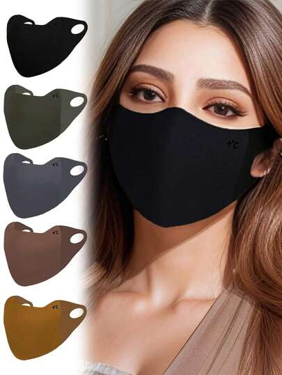 1pc/3pcs Women Casual Solid Black/Brown/Dark Grey Windproof Warm Thickened Soft Protective Eye Corner Mask, Suitable For Travel, Outdoor, Cycling, Daily Matching