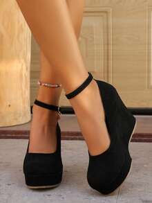 优雅通勤单扣带坡跟鞋，百搭低帮女鞋，新品上市 - 黑色 - 查看 4