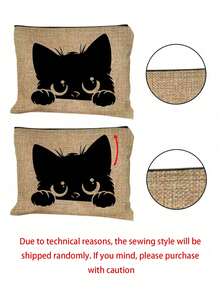 Personalized Custom Cat-Themed Handbag Set: Women's Handbag And Cosmetic Bag, Including A Black Cartoon Cat Pattern Handbag And A Small Pouch/Coin Purse, Printed With Cat, Bird, Wave, And Flower Patterns. Suitable For The Beach, This Set Features A Stylish, Large-Capacity Cosmetic Bag And A Travel Makeup Bag. Name Customization Available. - Multicolor - View 9