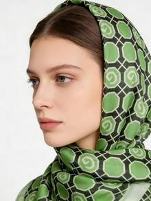 1pc Green Grid Pattern Women Hijab,Elegant And Breathable Suitable For Autumn Casual Clothing And Dresses Combinations - Green - View 4