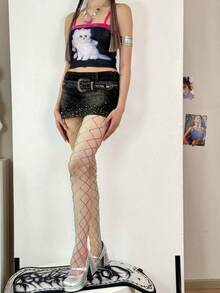 性感迷人复古彩虹渐变网眼连裤袜，女士半透明镂空网眼连裤袜，春夏秋季款，Y2K美学，适合派对、夜店、街头休闲穿着 - 彩色 - 查看 7