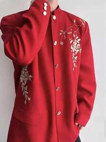 A Super Festive Suit! Spring New Style, Heavy Embroidery, New Chinese Style, Suit Jacket, Best Man, Red Zhongshan Suit, Wedding Dress, Groom's Uniform And Suit Crying, Two-Piece Set. Wearing It, You Are Like The Most Handsome Man At A Wedding, A Very Eye-Catching Outfit That Adds A Touch Of Chinese Romance To Your Wedding! - 紅色 - 查看 1