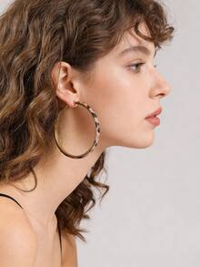 1 par de pendientes colgantes de aro asimétricos con diseño de leopardo de acrílico, diseño personalizado de alta gama, para el otoño/invierno - Multicolor - Ver 6