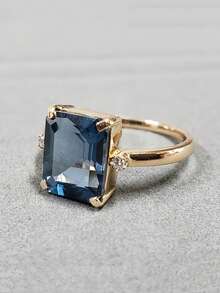 1枚优雅蓝色锆石镶嵌戒指，适合派对和婚礼，简约风格，铜合金材质，四季皆宜。 - 戒指 - 查看 4