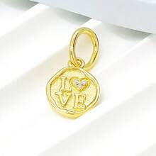 1pc Classic Sparkling Love Stamp Pendant, 4.5mm Hole Diameter, Charm Accessory Compatible With Snake Chain Bracelet, DIY Jewelry, Suitable For Daily Wear - Gold - View 6