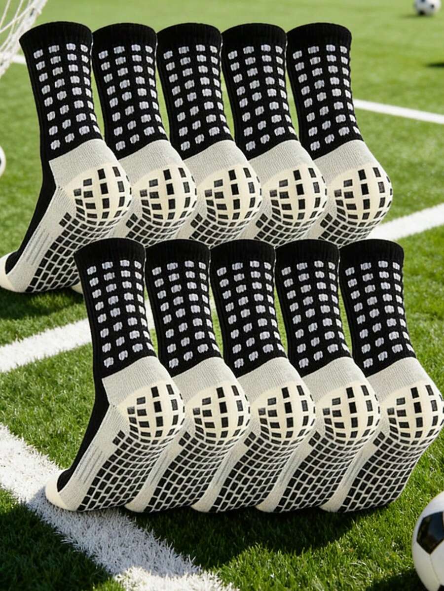 5pairs Men's Football Socks, Thick Ankle & Knee High, Non-Slip, Durable, Sports Socks, For Gym, Fall - Black - View 1