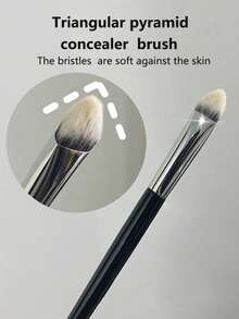 1支三角遮瑕刷，适用于遮盖痘痘、黑眼圈、泪沟、提亮和细节修饰，迷你斜角平头歌舞伎鼻部轮廓刷，可用于遮瑕、晕染、定妆、抛光，搭配粉底液、膏状化妆品使用，专业小型粉底刷 - 黑色 - 查看 2