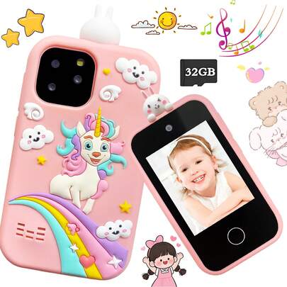 Unicorn Design Children's Smart Phone, Suitable As Birthday Gift For 3-10 Years Old Boys And Girls, With Dual Cameras And Letter Buttons, Touch Screen Learning Toy, Suitable For 3, 4, 5, 6, 7, 8, 9 And 10 Year Old Children, Suitable For Camping, Photography And Children's Toys