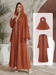 女士睡袍套装，蕾丝边开襟睡袍搭配无袖连衣裙和雪纺围巾 - 轻盈、优雅、透气，适合春夏穿着，是参加派对的理想之选。