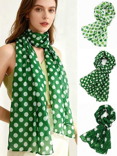 Women's Floral Dotted Scarf, A Versatile And Stylish Shawl For Spring And Autumn, Featuring A Simple And Fashionable Four-Leaf Clover Design