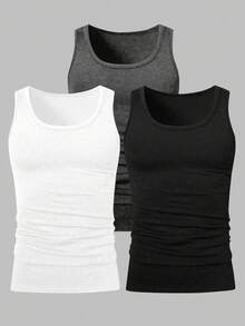 Bộ 3 áo tank top nam tối giản, đa năng, cổ tròn, dáng ôm, thích hợp mặc ở nhà và ngoài trời, mùa hè. - Nhiều màu - Xem 1