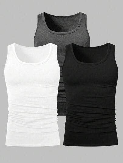 3pcs/Set Men's Minimalist Versatile Sleeveless Tank Top, Round Neck Slim Fit, Suitable For Home And Outdoor, Summer
