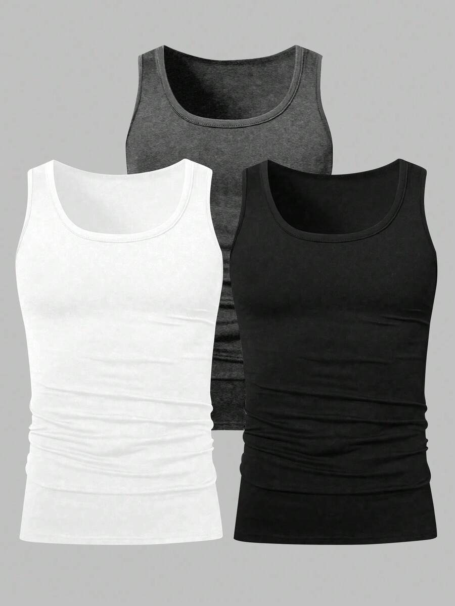 Bộ 3 áo tank top nam tối giản, đa năng, cổ tròn, dáng ôm, thích hợp mặc ở nhà và ngoài trời, mùa hè. - Nhiều màu - Xem 1