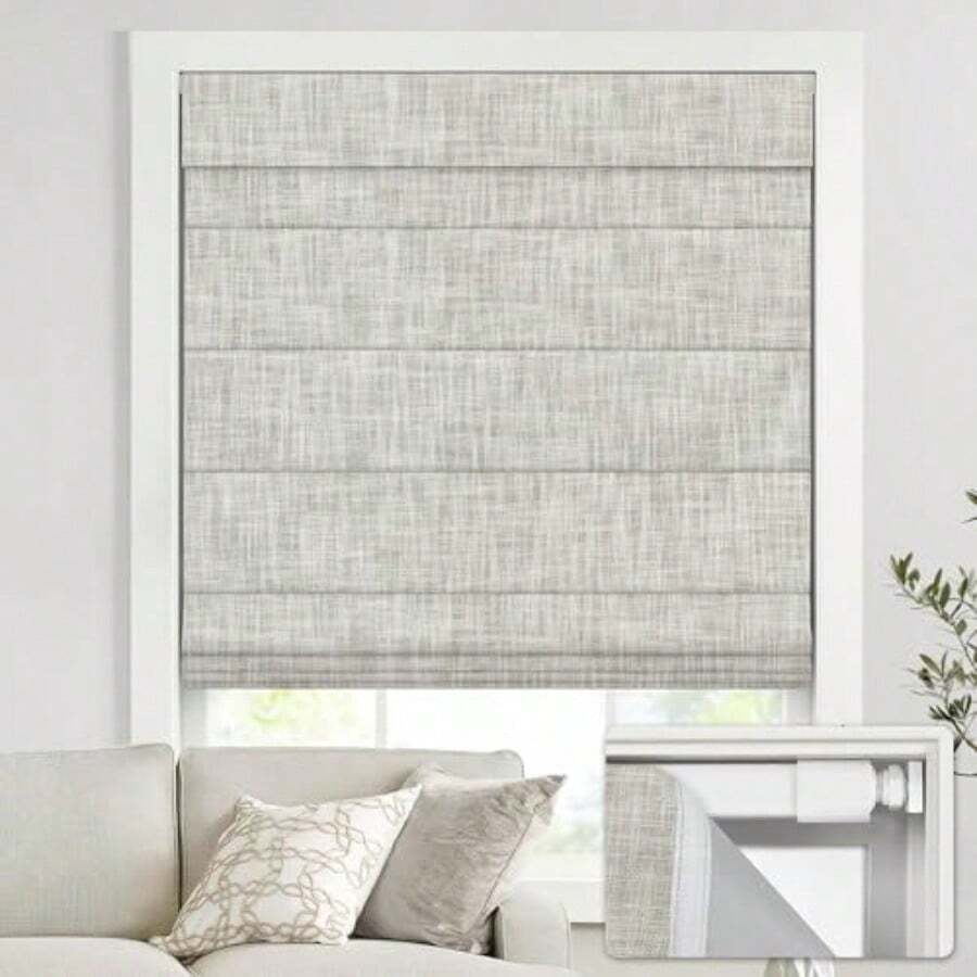 No Drill Cordl Roman Shades For Windows 20" W * 64" H - 100% Blackout - Linen - Beige - 20W64H - View 1