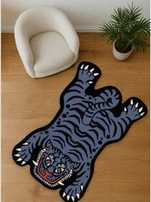 1pc Blue Tiger Area Rug - Soft Polyester Fiber Floor Mat, Bold Tiger Design, Suitable For Bedroom And Living Room Decor, Tiger Decoration - Multicolor - View 2