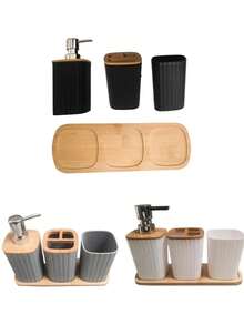Bathroom Accessories Set, 10-Piece Bathroom Set, Black Bathroom Accessories With Slim Trash Can, Soap Dispenser, Toilet Brush, Toothbrush Set, Qtip Holders Vanity Tray Tissue Box Cover - Multicolor - View 8