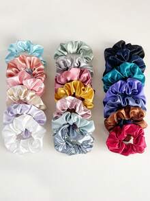 24/12/10件套女士纯色缎面丝绸发圈，柔软缎面弹力发带，不伤发，适合高马尾和日常佩戴