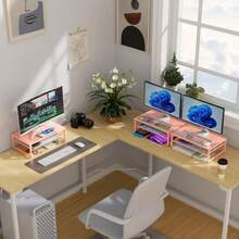 gianotter Organizadores de escritorio y accesorios soporte elevador de monitor de metal de 2 niveles organizador de escritorio para monitor organizador de almacenamiento de escritorio de oficina - Oro Rosa - Ver 7