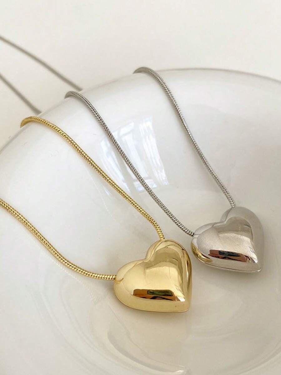女士心形项链，蛇骨设计，百搭颈链 - 愛心 - 查看 1