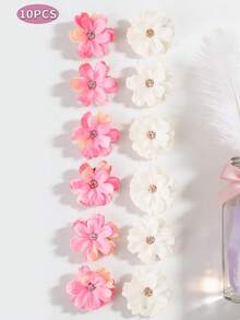10个/套 可爱花朵发夹，适合小女孩，甜美花朵发饰，充满度假风情，百搭女孩发饰 - 彩色 - 查看 9